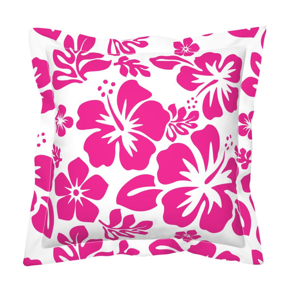 Hot Pink Hawaiian Flowers on White Euro Pillow Sham – Extremely Stoked® Eco Beach Luxe Collection