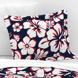 Navy Blue, Red and White Hibiscus Hawaiian Flowers Pillow Sham