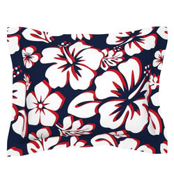 Navy Blue, Red and White Hibiscus Hawaiian Flowers Pillow Sham