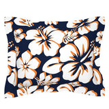 White and Orange Hibiscus Hawaiian Flowers on Navy Blue Pillow Sham