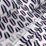 Navy Blue, White and Surfer Girl Pink Classic Surfboards Sheet Set from Surfer Bedding - Medium Scale