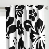 Black Hawaiian Flowers on White Window Curtains - Extremely Stoked® Eco Beach Luxe Collection - Large Scale