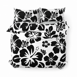 Black Hawaiian Flowers on White Duvet Cover – Large Scale – Extremely Stoked® Eco Luxe Beach Bedding