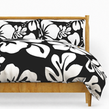 Black & White Hawaiian Flowers Duvet Cover – Large Scale – Extremely Stoked® Eco Luxe Beach Bedding
