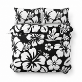 Black & White Hawaiian Flowers Duvet Cover – Large Scale – Extremely Stoked® Eco Luxe Beach Bedding