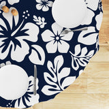 Navy Blue and White Hawaiian Flowers Round Tablecloth - Extremely Stoked