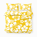 Yellow & White Hawaiian Flowers Duvet Cover – Large Scale – Extremely Stoked® Eco Luxe Beach Bedding