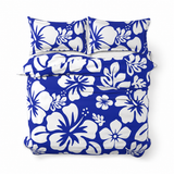 Royal Blue & White Hawaiian Flowers Duvet Cover – Large Scale – Extremely Stoked® Eco Luxe Beach Bedding