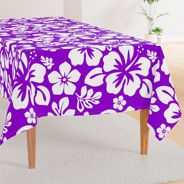 Purple and White Hawaiian Flowers Square and Rectangular Tablecloth - Extremely Stoked