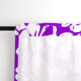 White Hawaiian Flowers on Purple Window Curtains - Extremely Stoked® Eco Beach Luxe Collection - Medium Scale