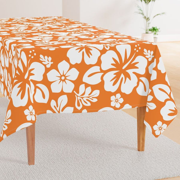 Orange and White Hawaiian Flowers Square and Rectangular Tablecloth - Extremely Stoked