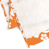 White Hawaiian Flowers on Orange Window Curtains - Extremely Stoked® Eco Beach Luxe Collection - Medium Scale