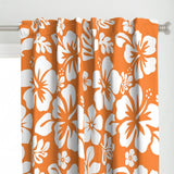White Hawaiian Flowers on Orange Window Curtains - Extremely Stoked® Eco Beach Luxe Collection - Medium Scale