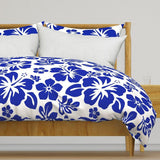 White and Royal Blue Hawaiian Flowers Duvet Cover -Medium Scale - Extremely Stoked