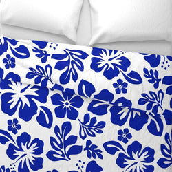 White and Royal Blue Hawaiian Flowers Duvet Cover -Medium Scale - Extremely Stoked