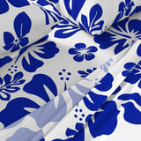 Royal Blue Hawaiian Flowers on White Sheet Set from Surfer Bedding™️ Medium Scale - Extremely Stoked