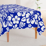 Royal Blue and White Hawaiian Flowers Square and Rectangular Tablecloth - Extremely Stoked