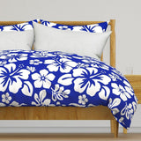 Royal Blue and White Hawaiian Flowers Duvet Cover -Medium Scale - Extremely Stoked