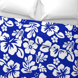 Royal Blue and White Hawaiian Flowers Duvet Cover -Medium Scale - Extremely Stoked