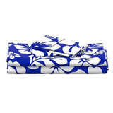 White Hawaiian Flowers on Royal Blue Sheet Set from Surfer Bedding™️ Medium Scale - Extremely Stoked