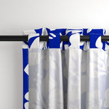 White Hawaiian Flowers on Royal Blue Window Curtains - Extremely Stoked® Eco Beach Luxe Collection - Medium Scale