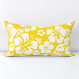 White Hawaiian Flowers on Yellow Lumbar Throw Pillow - Extremely Stoked