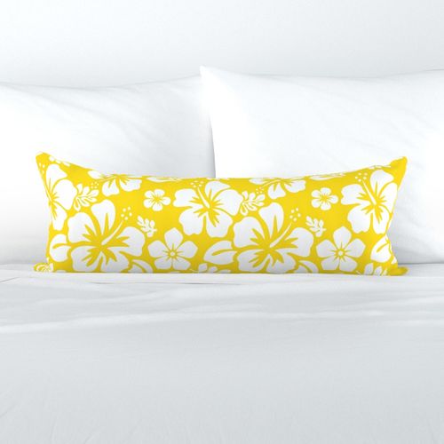 White and Yellow Hawaiian Flowers Extra Long Lumbar Throw Pillow - Extremely Stoked