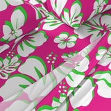 Preppy Surfer Girl Pink, Lime Green and White Hawaiian and Hibiscus Flowers Sheet Set from Surfer Bedding™️ Medium Scale - Extremely Stoked