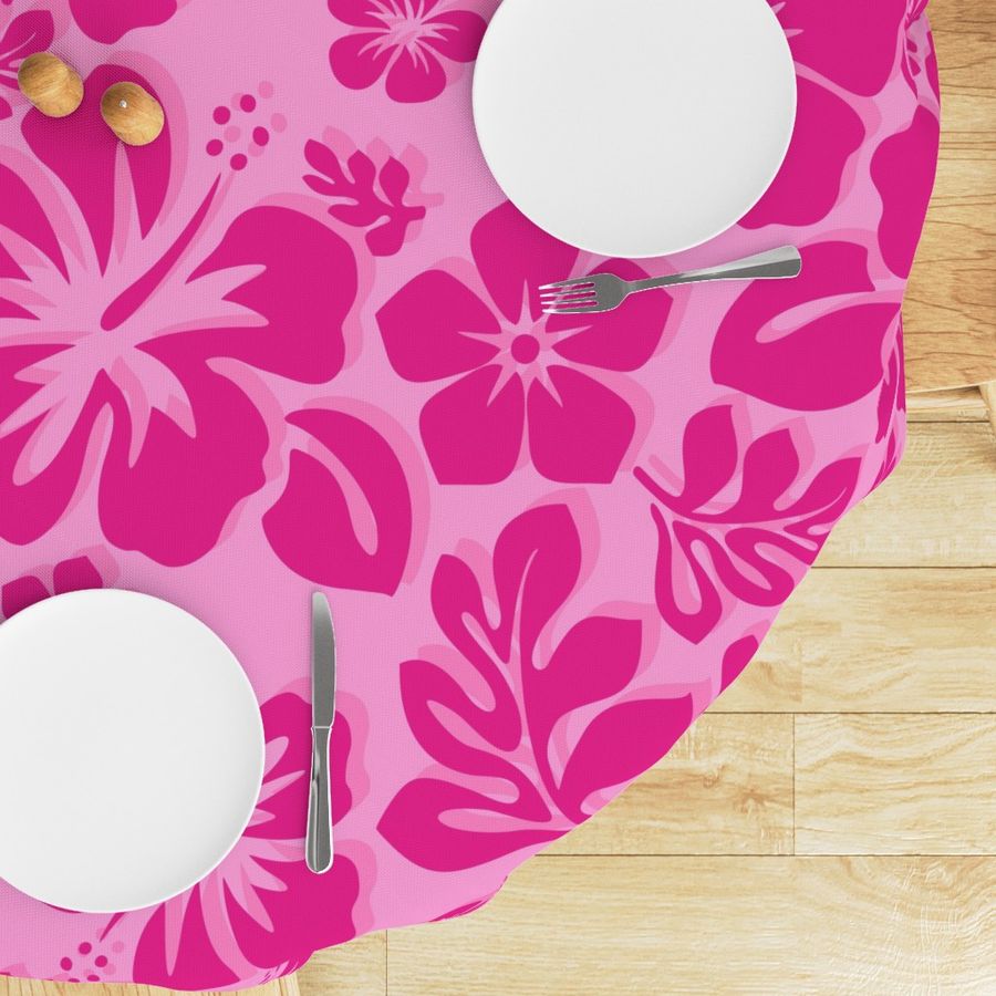 Raspberry Pinks Hawaiian Flowers Round Tablecloth - Extremely Stoked®