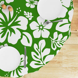Fresh Green and White Hawaiian Flowers Round Tablecloth - Extremely Stoked