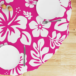 Hot Pink and White Hawaiian Flowers Round Tablecloth - Extremely Stoked