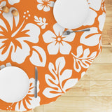 Orange and White Hawaiian Flowers Round Tablecloth - Extremely Stoked