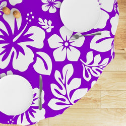Purple and White Hawaiian Flowers Round Tablecloth - Extremely Stoked