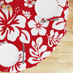 Red and White Hawaiian Flowers Round Tablecloth - Extremely Stoked