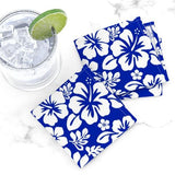 Royal Blue and White Hawaiian Flowers Cocktail Napkins