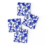 Royal Blue and White Hawaiian Flowers Cocktail Napkins - Extremely Stoked