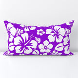 White Hawaiian Flowers on Purple Lumbar Throw Pillow - Extremely Stoked