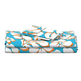 Aqua Blue, Orange and White Hawaiian Flowers Sheet Set from Surfer Bedding™️ Medium Scale - Extremely Stoked