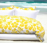 Yellow Hawaiian Hibiscus Flowers on White Duvet Cover - Medium Scale