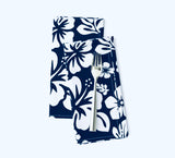 Navy Blue and White Hawaiian Flowers Dinner Napkins - Extremely Stoked