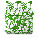 Fresh Green & White Hawaiian Flowers Duvet Cover – Large Scale – Extremely Stoked® Eco Luxe Beach Bedding
