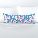 Aqua Blue, Hot Pink and White Hawaiian Flowers Extra Long Lumbar Throw Pillow