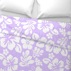 White Hawaiian Flowers on Lavender Duvet Cover -Medium Scale - Extremely Stoked