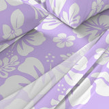 White Hawaiian Flowers on Lavender Sheet Set from Surfer Bedding™️ Medium Scale - Extremely Stoked