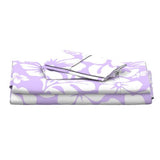 White Hawaiian Flowers on Lavender Sheet Set from Surfer Bedding™️ Medium Scale