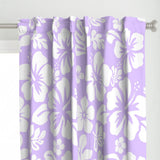 White Hawaiian Flowers on Lavender Window Curtains - Extremely Stoked® Eco Beach Luxe Collection - Medium Scale
