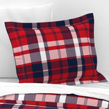 Preppy Surfer Red, White and Navy Blue Plaid Pillow Sham with Flanged Edge