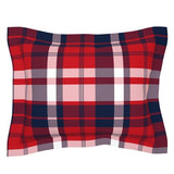 Preppy Surfer Red, White and Navy Blue Plaid Pillow Sham with Flanged Edge