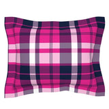 Preppy Surfer Hot Pink and Navy Blue Plaid Pillow Sham with Flanged Edge