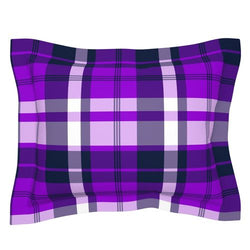 Preppy Surfer Purple and Navy Blue Plaid Pillow Sham with Flanged Edge